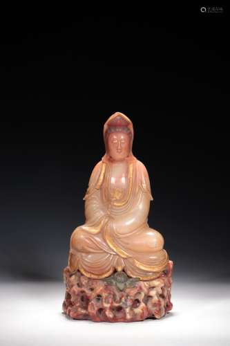 CHINESE SOAPSTONE SEATED GUANYIN