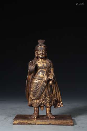 CHINESE GILT BRONZE FIGURE OF GUARDIAN