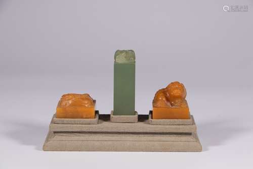 CHINESE SOAPSTONE SEALS, SET OF 3