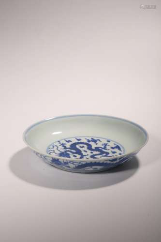 CHINESE BLUE WHITE PORCELAIN PLATE, MARKED