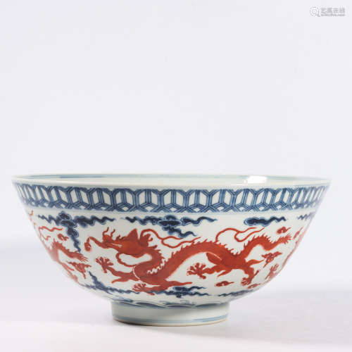 AN UNDERGLAZE BLUE AND IRON-RED GLAZE ‘DRAGON’ BOW