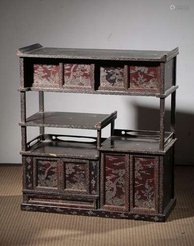 A LACQUERWORK MULTI-LAYER CABINET FOR TEA CEREMONY; MING DYN...