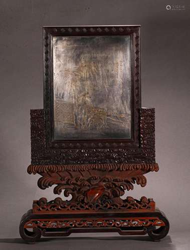 A QING DYNASTY BOXWOOD TABLE PLAQUE