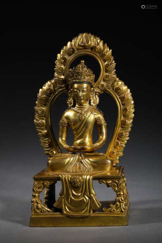 A GILDED BRONZE BUDDHA STATUE; QING DYNASTY