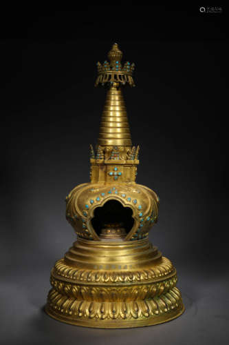 A GILDED BRONZE BUDDHIST SHRINE; QING DYN.