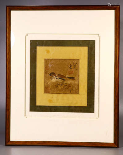 A CHINESE BIRD-AND-FLOWER PAINTING IN A FRAME,A CHINESE BIRD...