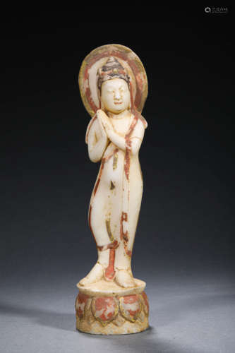 A WHITE MARBLE STONE BUDDHIST STATUE; NORTHERN QI STYLE