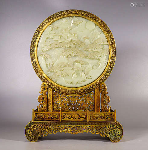 A WHITE JADE TABLE SCREEN; QING DYNASTY