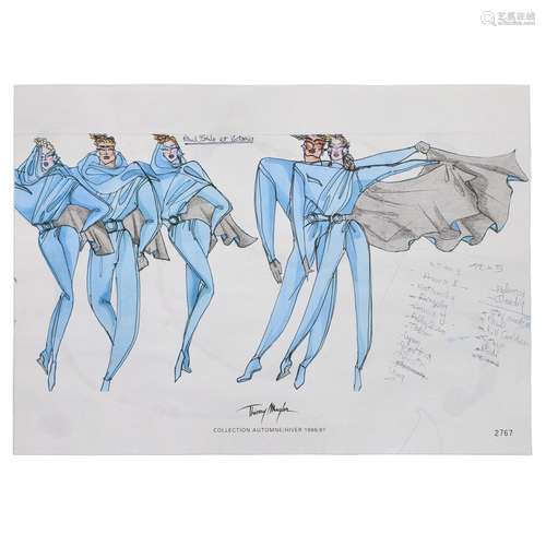 THIERRY MUGLER Zeichnung aus dem Jahr 1986/1987 Herbst/Winte...