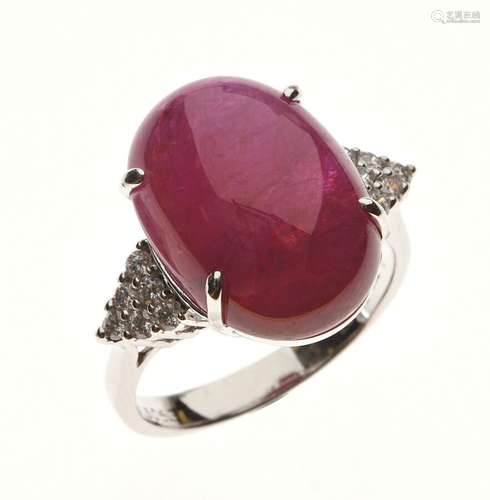 BAGUE en or gris 750/°° ornée d'un rubis cabochon de 14.07 c...