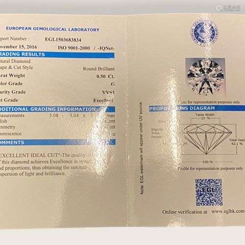 DIAMANT sur papier de 0.50 ct, couleur G, pureté VVS1, sans ...