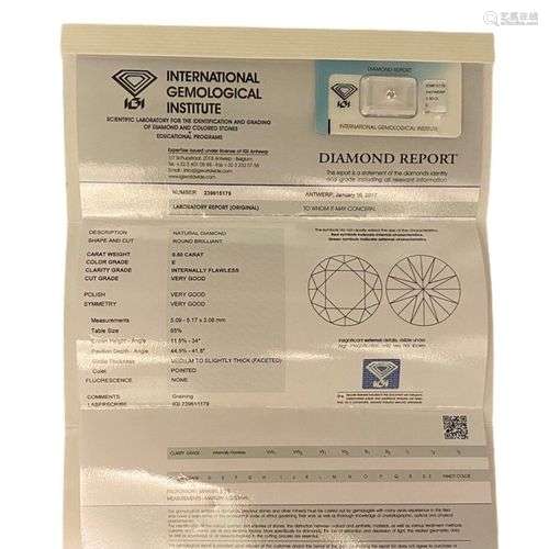 DIAMANT sur papier de 0.50 ct, couleur E, pureté IF (sans in...