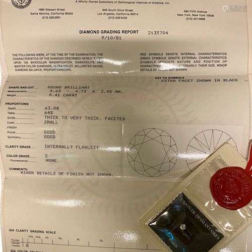 DIAMANT sur papier 0.41 ct avec certificat GIA de 1981 indiq...