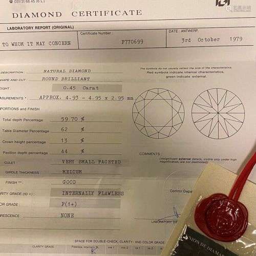 DIAMANT sur papier 0.45 ct avec certificat IGI de 1979 indiq...