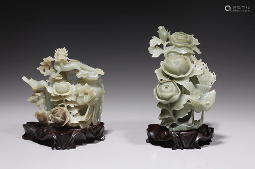 Two Chinese Carved Jade Covered Vases