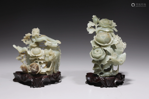 Two Chinese Carved Jade Covered Vases