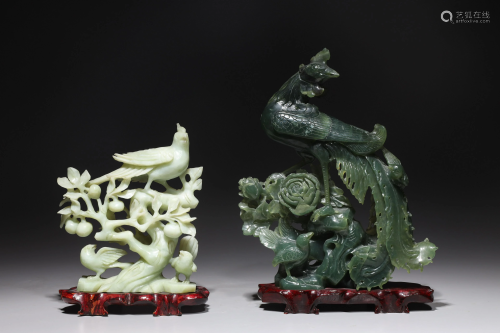 Two Chinese Carved Hardstone Phoenix Birds