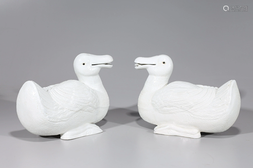 Pair of Chinese White Glazed Porcelain Ducks