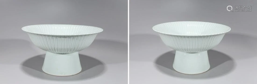 Pair of Large Glazed Porcelain Chinese Stem Bowls