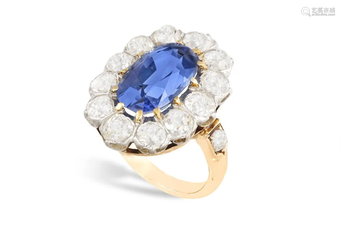 A FINE SAPPHIRE AND DIAMOND CLUSTER RING, FIRST QU…