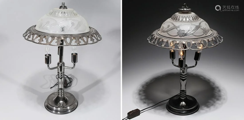 Pair of Glass & Metal Lamps