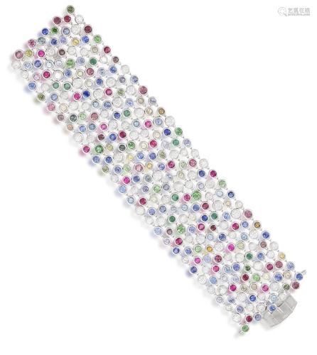 A COLOURED STONE AND DIAMOND BRACELET The highly