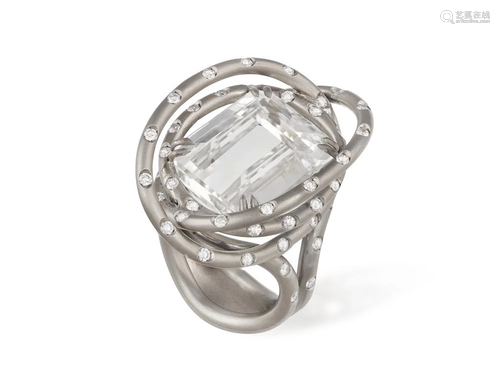 A SPODUMENE, DIAMOND AND TITANIUM COCKTAIL RING, BY