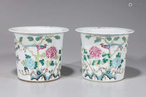 Pair of Chinese Enameled Porcelain Famille Rose