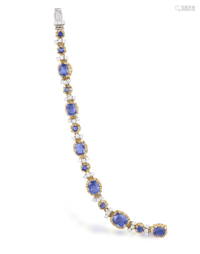 A SAPPHIRE AND DIAMOND BRACELET Composed of six