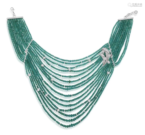 AN EMERALD AND DIAMOND NECKLACE, BY PEDERZANI Composed