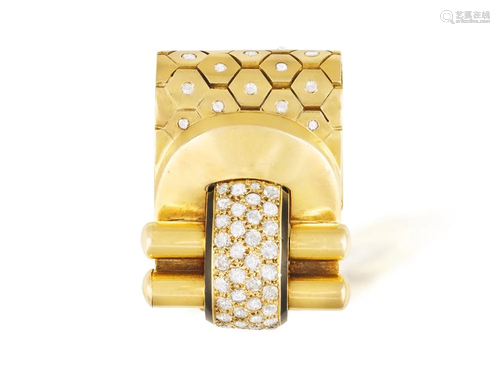 A DIAMOND AND ENAMEL 'LUDO HEXAGONE' DRESS CLIP, BY V…