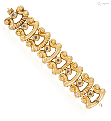 A RETRO SAPPHIRE AND GOLD BRACELET, BY CAZZANIGA, ROMA,