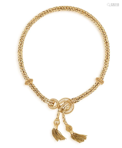 A GOLD NECKLACE, CIRCA 1950 The fancy-link double chain