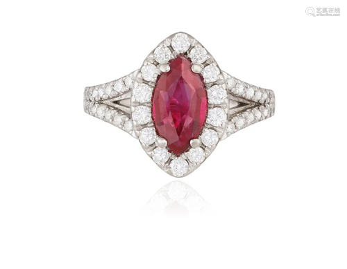 A RUBY AND DIAMOND DRESS RING The central