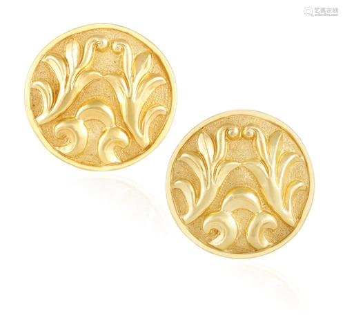 A PAIR OF GOLD EARCLIPS, BY LALAOUNIS Each circular