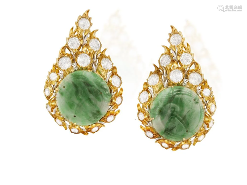 A PAIR OF JADE AND DIAMOND EARCLIPS, BY BUCCELLATI…