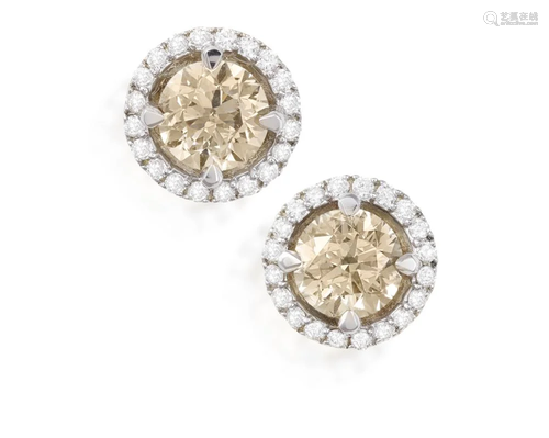 A PAIR OF COLOURED DIAMOND AND DIAMOND EARSTUD…