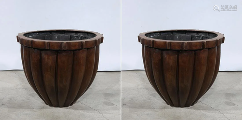 Pair of Large Bronze Basins