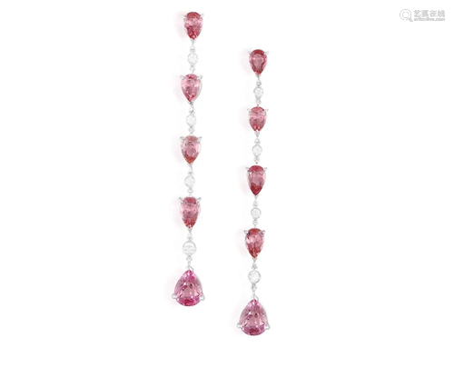 A PAIR OF TOURMALINE AND DIAMOND PENDENT EARRINGS, BY