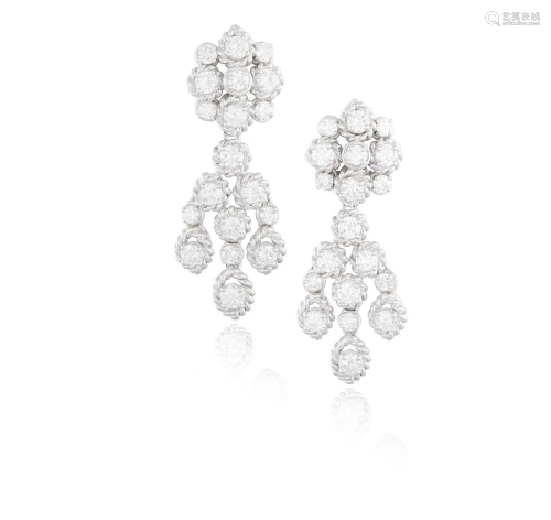 A PAIR OF DIAMOND PENDENT EARCLIPS, BY MAUBOUSSI…