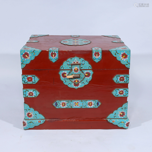 Chinese Red Chest with Cloisonne Accents