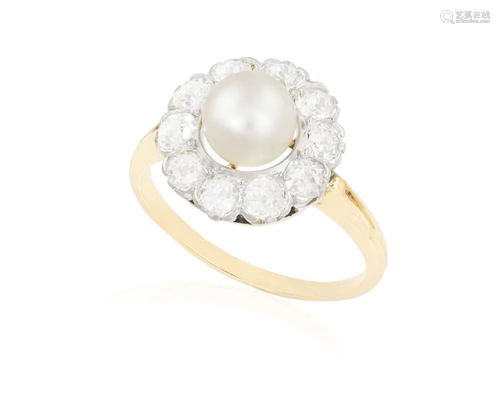 A NATURAL PEARL AND DIAMOND DRESS RING Composed o…