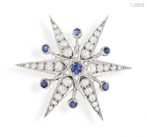 A LATE 19TH CENTURY DIAMOND AND SAPPHIRE BROOCH,…
