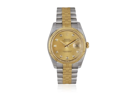 A STAINLESS STEEL, GOLD AND DIAMOND-SET DATEJUST