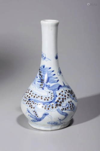 Korean Blue, Red & White Dragon Vase