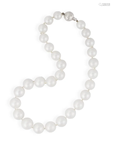 A CULTURED PEARL NECKLACE WITH DIAMOND CLASP Composed