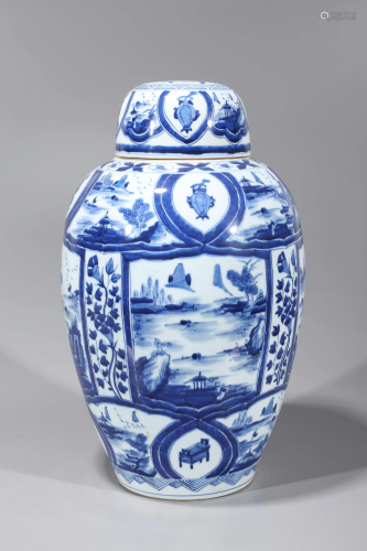 Chinese Kangxi Style Blue & White Porcelain Covered