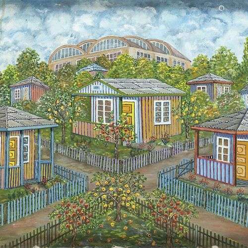 JAN PŁASKOCIŃSKI (Puławy, 1919 - 1999)Maisons avec jardins, ...