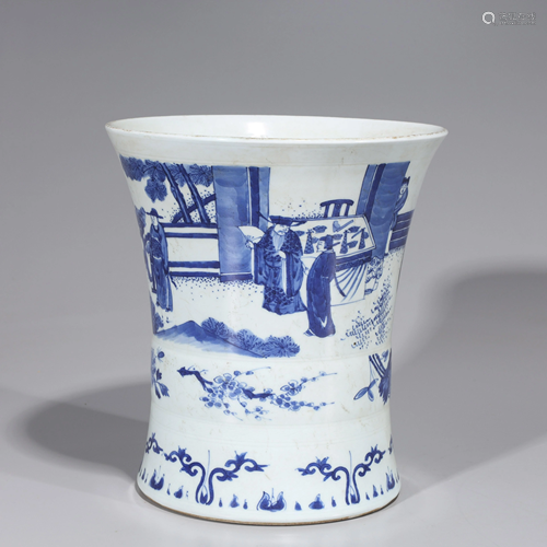 Chinese Blue & White Porcelain Brush Pot