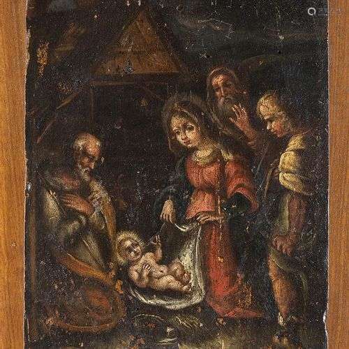 Adoration des bergers - artisanat populairehuile sur bois, r...